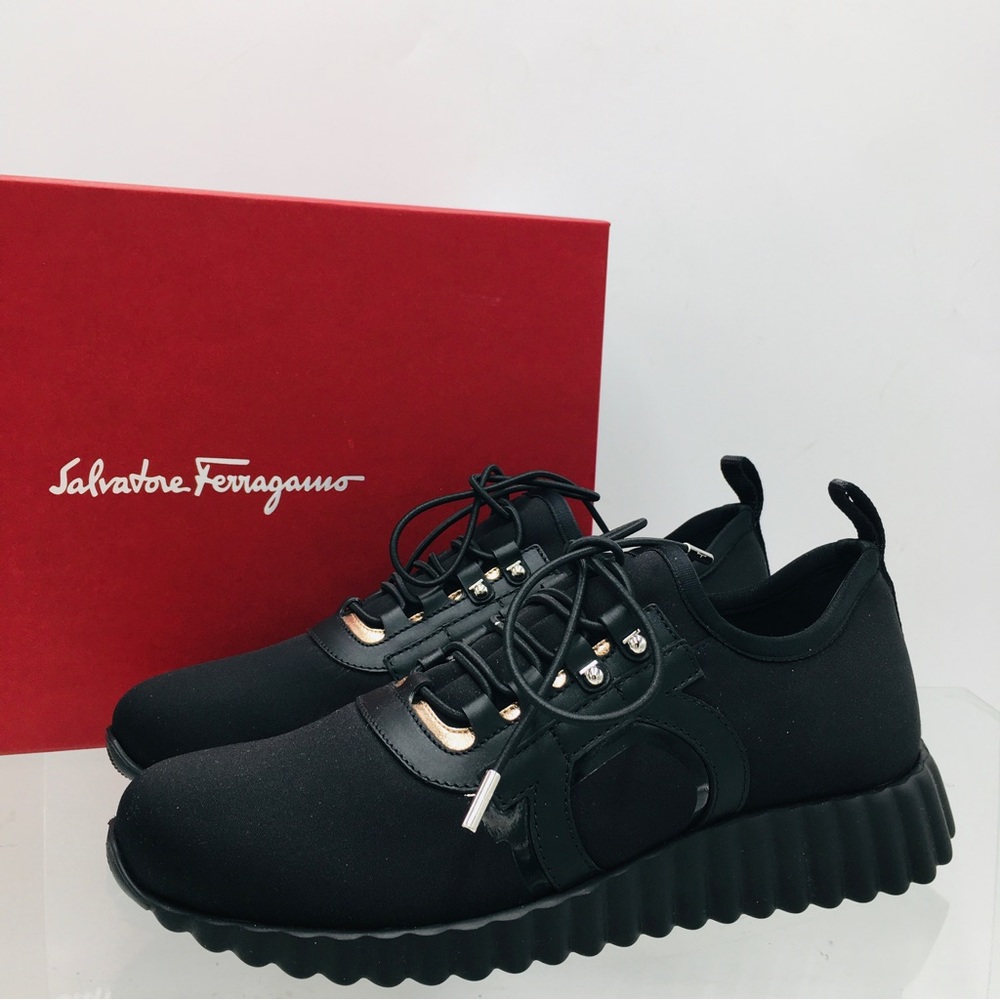Salvatore Ferragamo Black Platform Sneakers